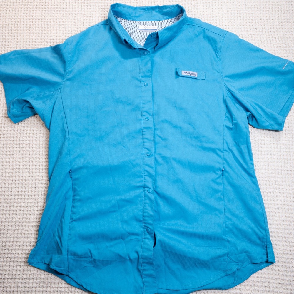 Columbia PFG Tamiami II Short Sleeve Fishing‎ Shirt Blue Womens Large UPF 40